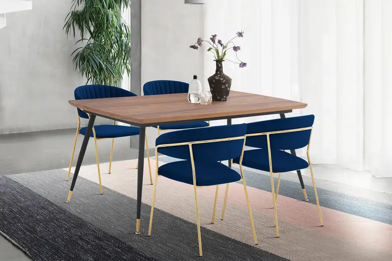 Messina and Nara Blue Velvet 5 Piece Rectangular Dining Set By Armen Living