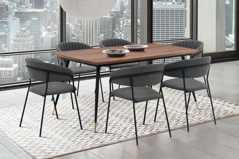 Messina and Nara Gray Faux Leather 7 Piece Rectangular Dining Set By Armen Living