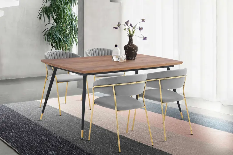 Messina and Nara Gray Velvet 5 Piece Rectangular Dining Set By Armen Living