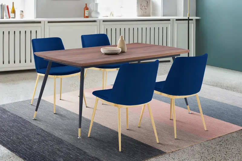 Messina Blue Velvet 5 Piece Rectangular Dining Set By Armen Living