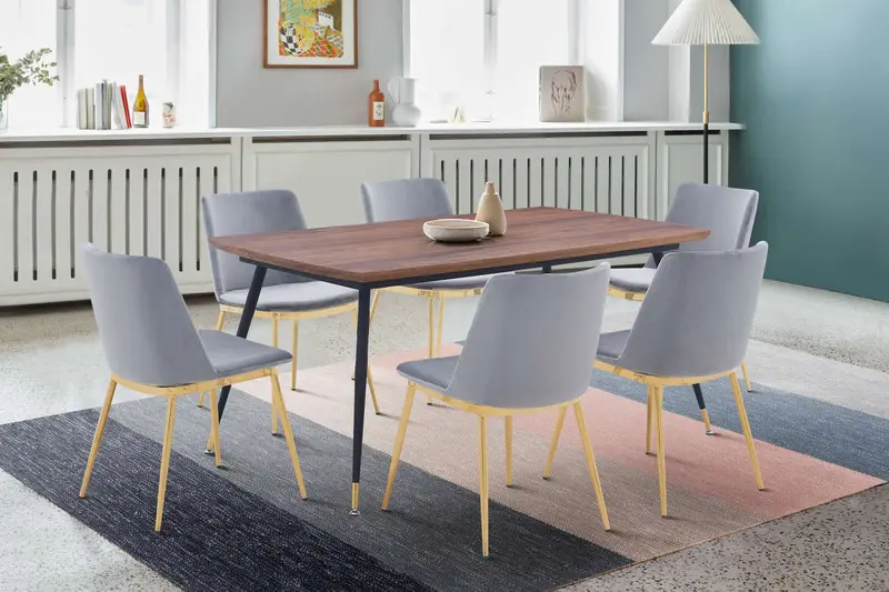 Messina Gray Velvet 7 Piece Rectangular Dining Set By Armen Living