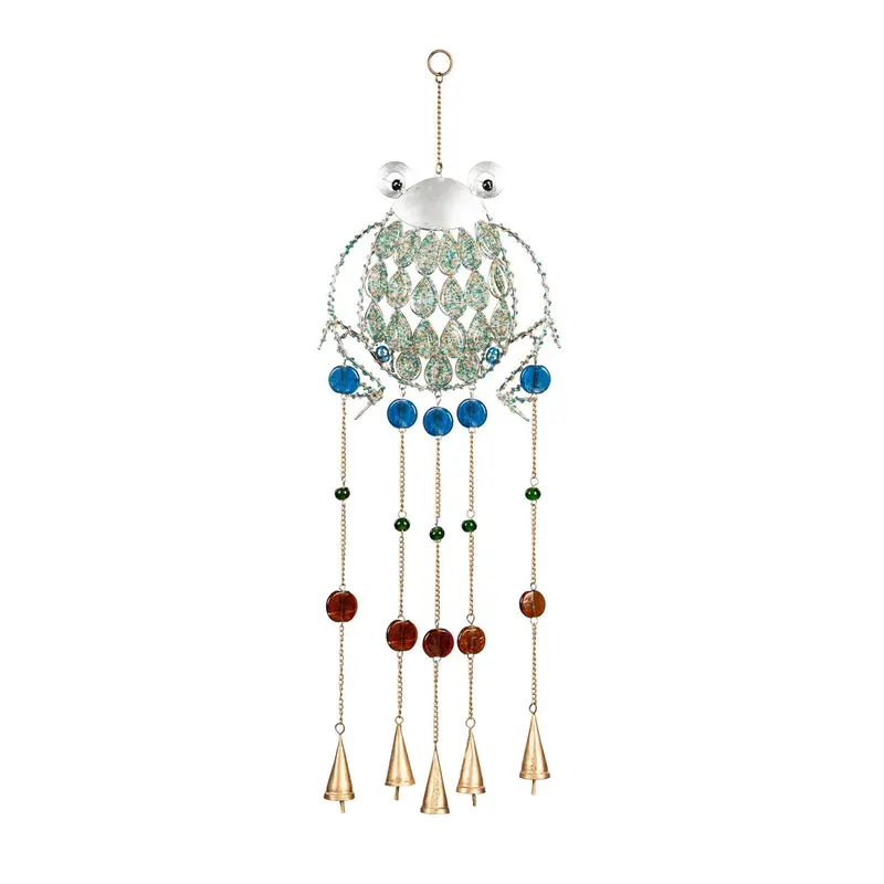 Metal and Beaded Glass Frog Hanging Garden Décor