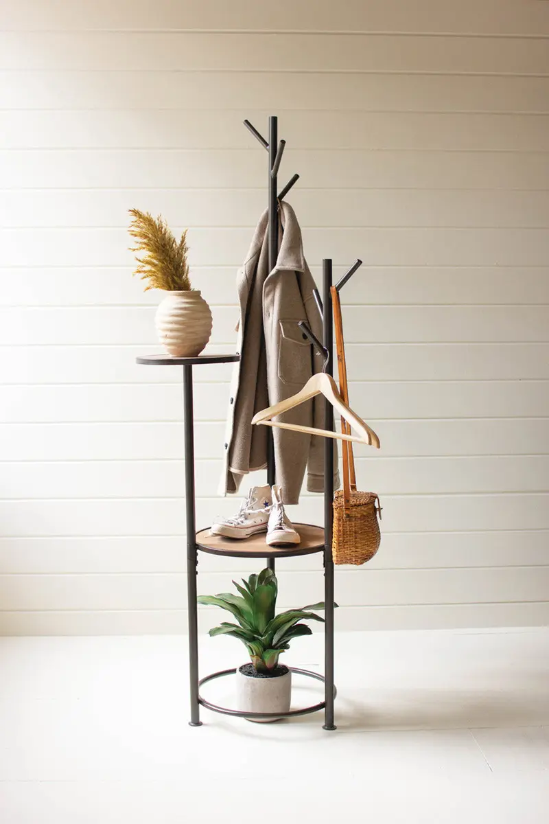 Metal And Wood Coat Rack With Round Shelves By Kalalou