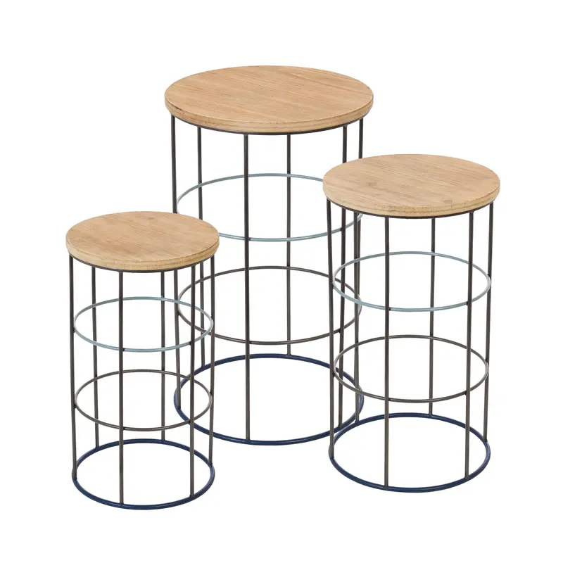 Metal And Wood Side Table Set of 3,8ssm105