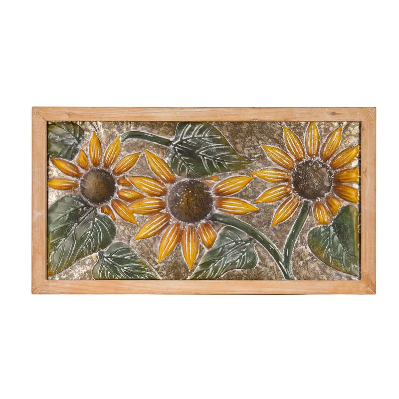 Metal Embossed Sunflower Wood Framed Wall D√©cor