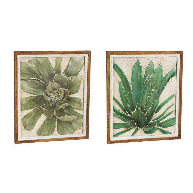 Metal Floral Wall Decor with Wood Frame, 2 Assorted,6awd608