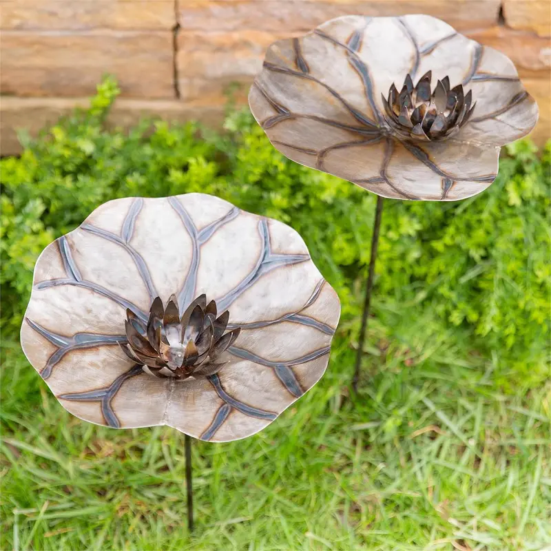 Metal Lily Pad Garden Stakes, Set of 2