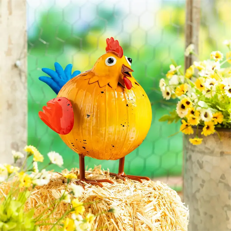 Metal Portly Chicken Garden Statue, 9"H