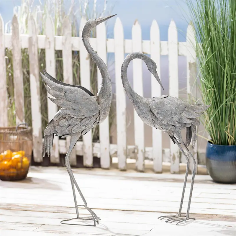 Metal Stone Like Cranes Statue 2 Asst., 43"H
