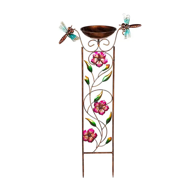 Metal Trellis Bird Bath, Dragonfly