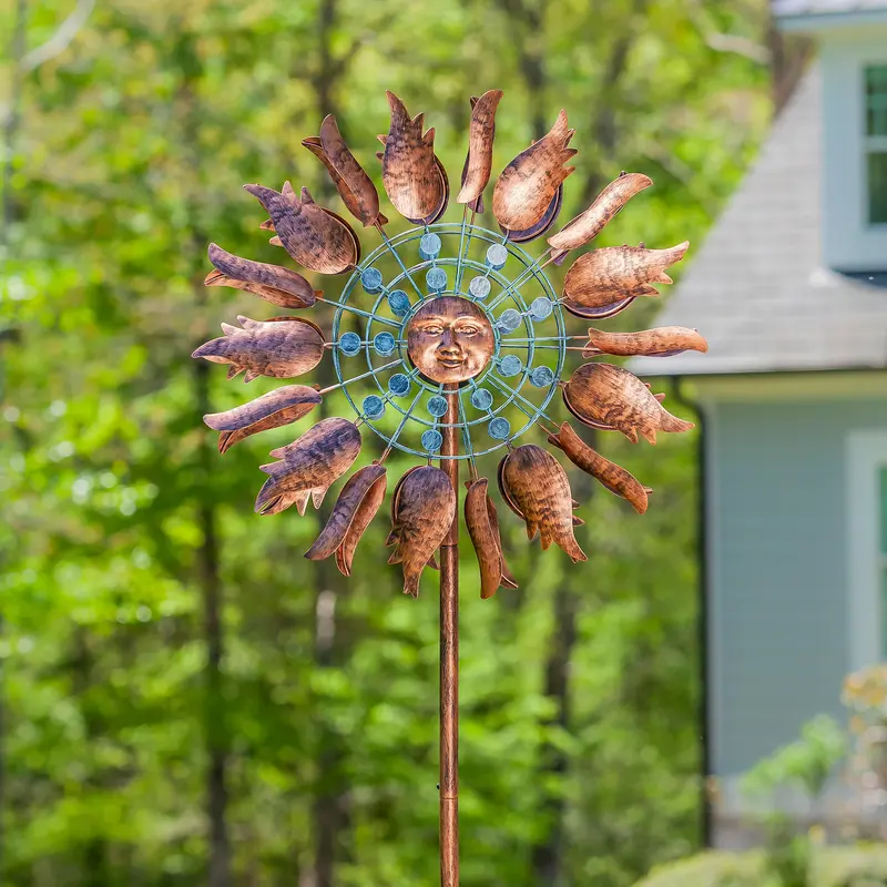 Metal Wind Spinner, Copper Sun, 75"H
