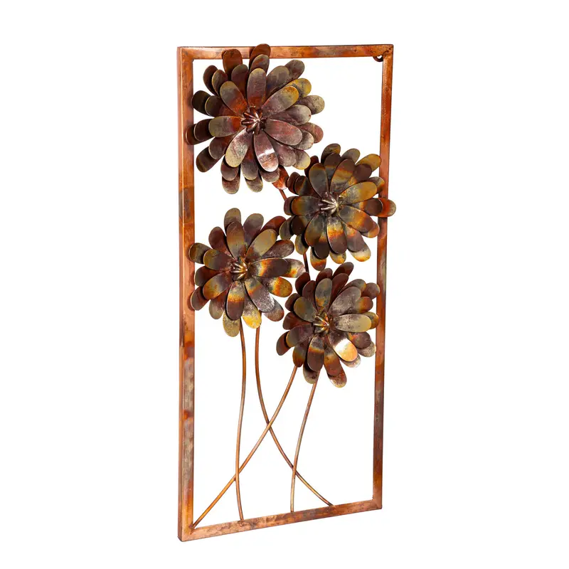Metallic Floral Framed Outdoor Wall Decor,6m656