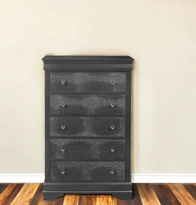 Metallic Grey Solid Wood Five Drawer Chest By Homeroots