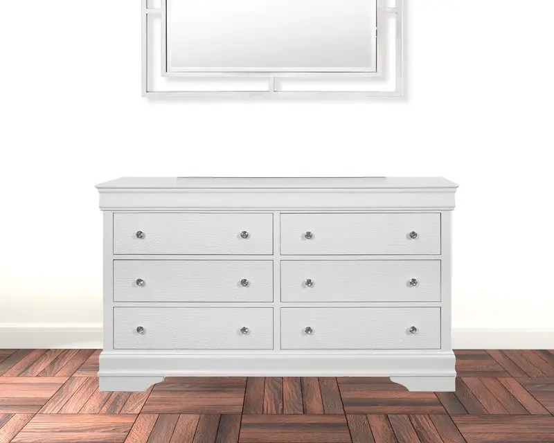 Metallic White Solid Wood Six Drawer Double Dresser By Homeroots