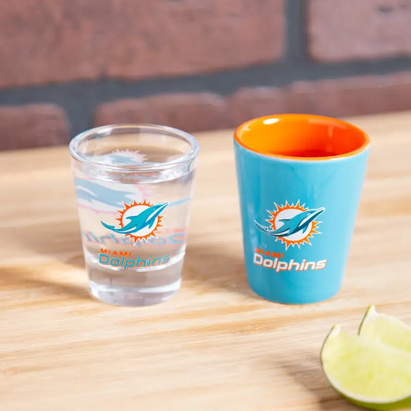 Miami Dolphins 4-Piece Ceramic and Glass 2oz. Cup Set