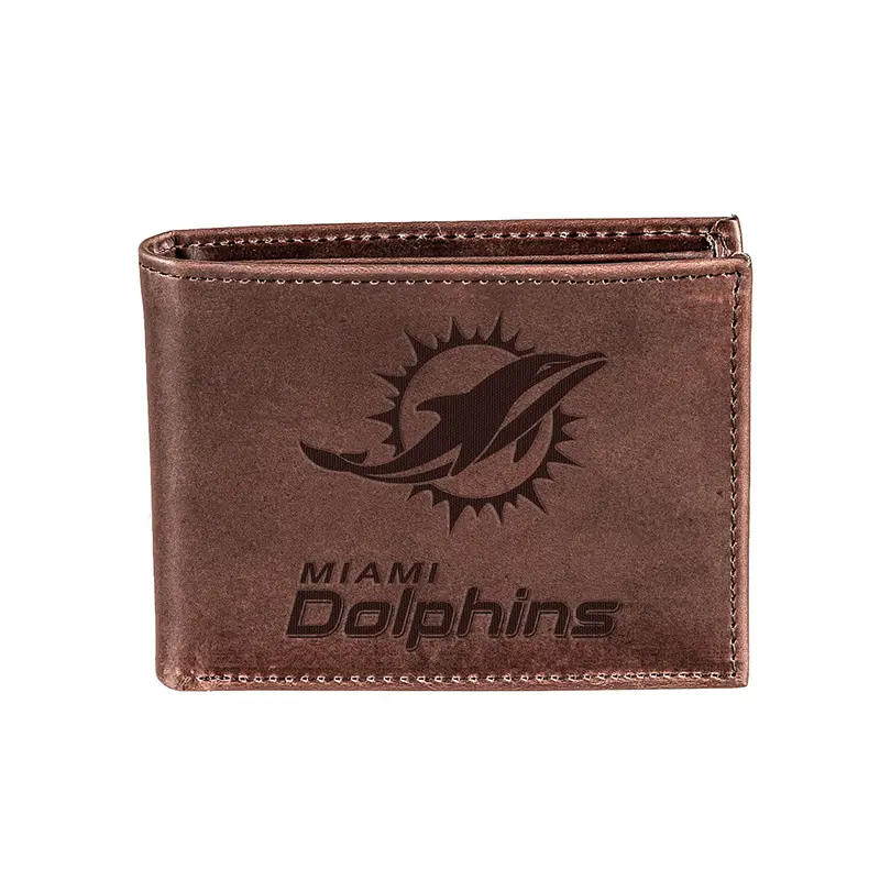 Miami Dolphins, Bi-Fold Wallet, Brown, CH, 100% Genuine Leather