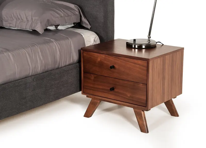 Mid Century Classic Box Shaped Walnut Nightstand With Two Drawers By Homeroots