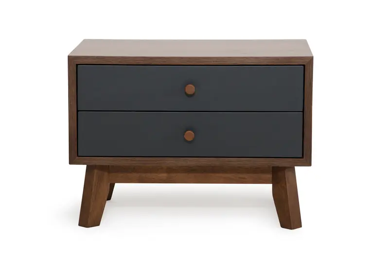Mid Century Mod Grey And Walnut Finish 2 Drawer Night Stand By Homeroots