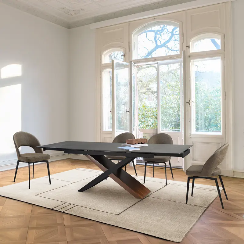 Milena Lucia 5 Piece Extendable Dining Set with Brown Fabric Chairs By Armen Living