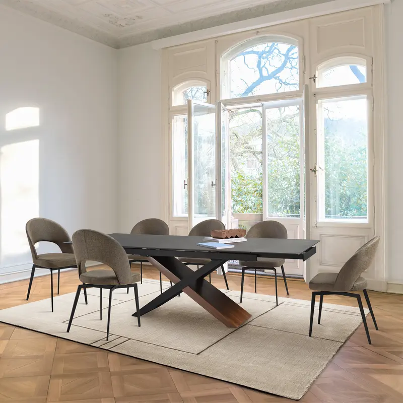 Milena Lucia 7 Piece Extendable Dining Set with Brown Fabric Chairs By Armen Living