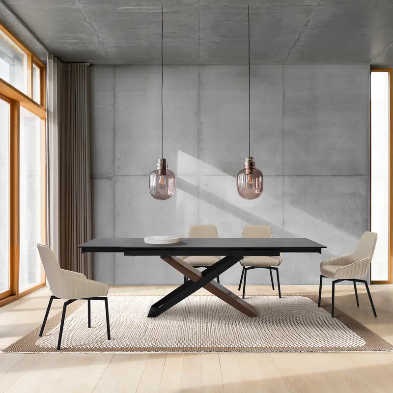 Milena Shilo 5 Piece Extendable Dining Set with Champagne Faux Leather Chairs By Armen Living
