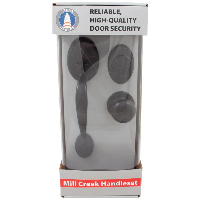 Mill Creek Handleset with Highland Knob, KW Keyway, Clear Pack, Matte Black by Stone Harbor Hardware
