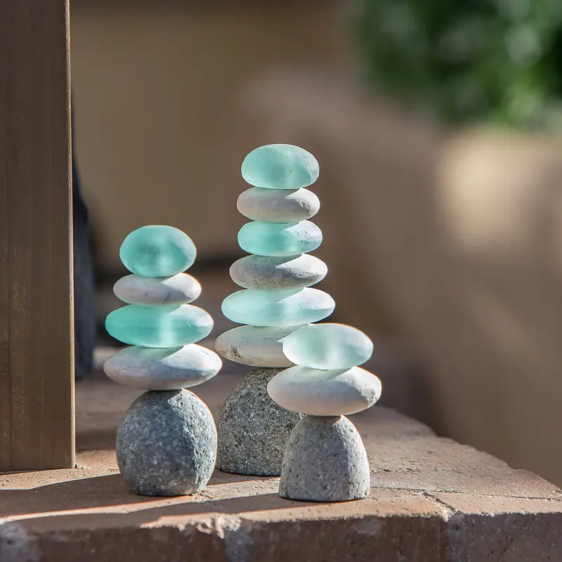 Mini Cairns White Stone & Glass - Set of 18 By Garden Age Supply
