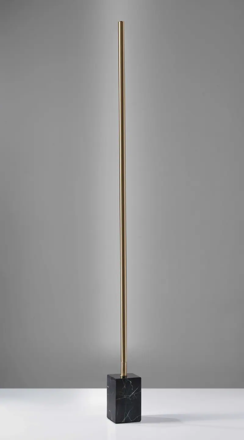 Minimalist Ambient Glow LED Floor Lamp with Dimmer in Antique Brass and Black Marble By Homeroots