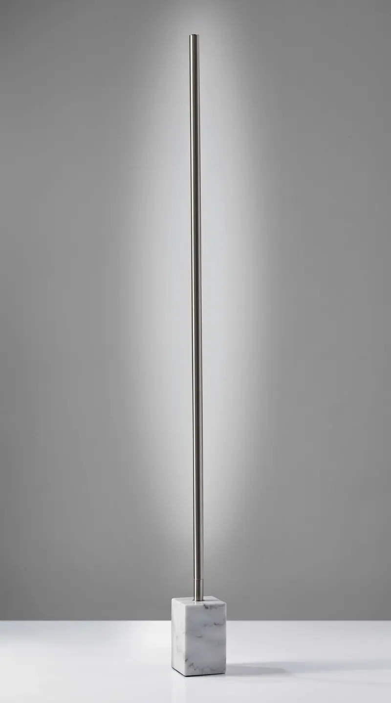 Minimalist Ambient Glow LED Floor Lamp with Dimmer in Brushed Steel and White Marble By Homeroots
