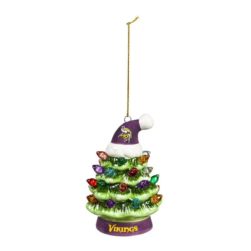 Minnesota Vikings 4" LED Ceramic Christmas Tree Ornament w/Team Santa Hat