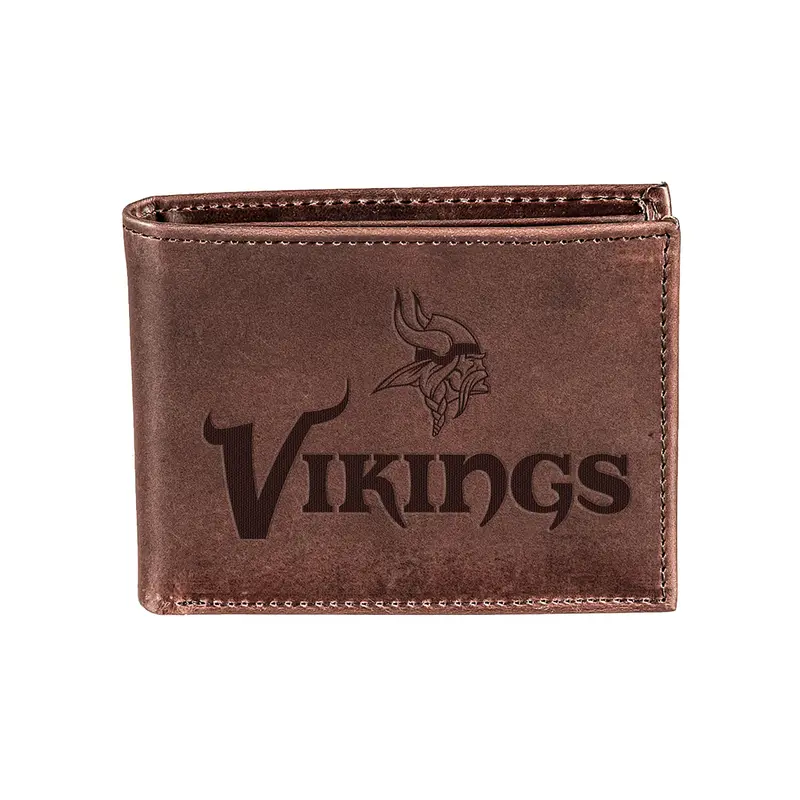 Minnesota Vikings, Bi-Fold Wallet, Brown, CH, 100% Genuine Leather