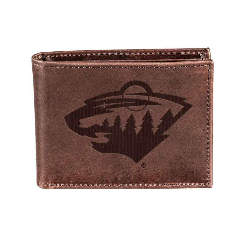 Minnesota Wild, Bi-Fold Wallet, Brown, CH, 100% Genuine Leather
