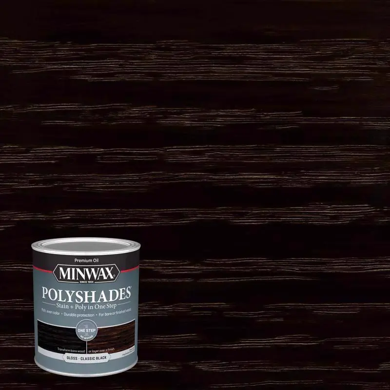 Minwax PolyShades Semi-Transparent Gloss Classic Black Oil-Based Stain/Polyurethane Finish 1 qt - Open Box