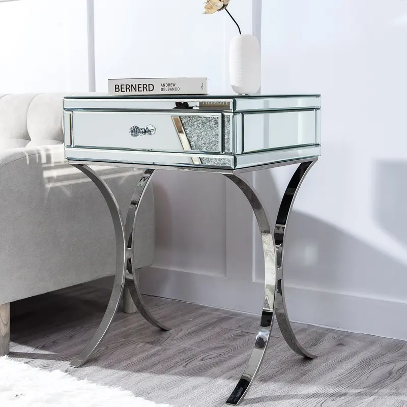 Mirrored Silver Finish Nightstand Drawer By Homeroots