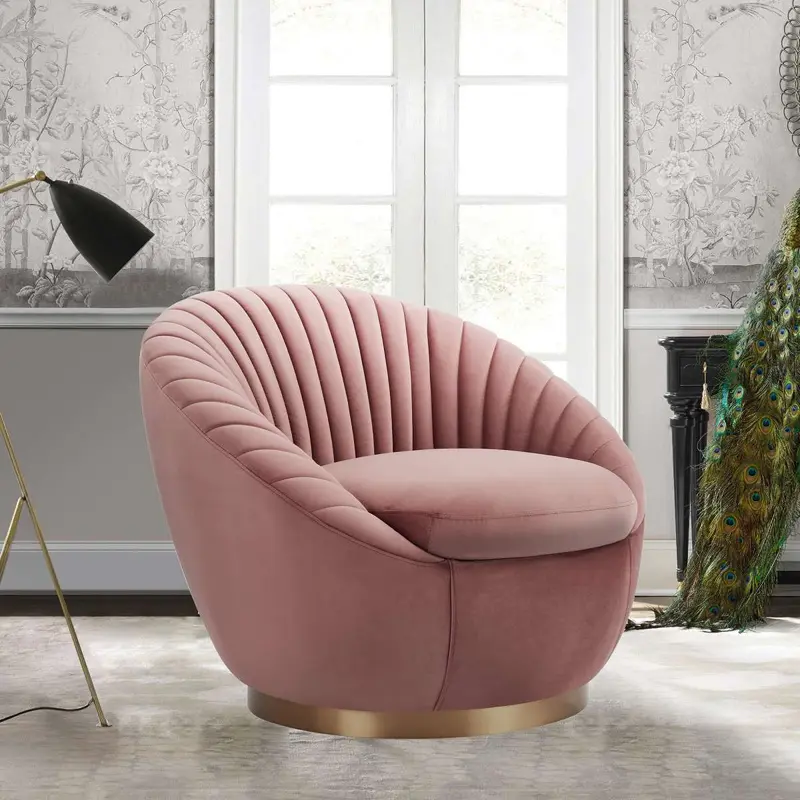 Mitzy Blush Velvet Swivel Accent Chair with Gold Base By Armen Living