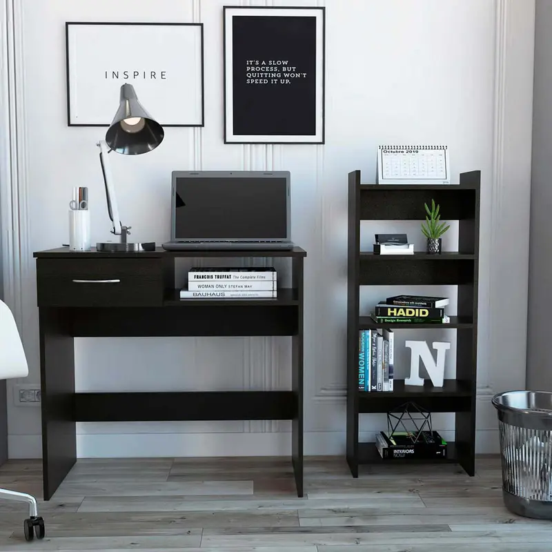 Mod Black Desk and Bookshelf Set By Homeroots