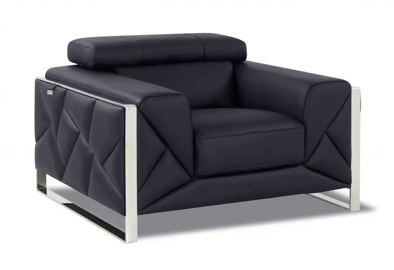 Mod Black Leather and Chrome Deco Accent Chair By Homeroots