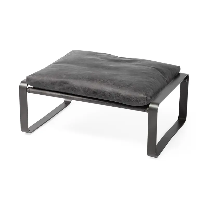 Mod Black Leather Metal Base Ottoman By Homeroots