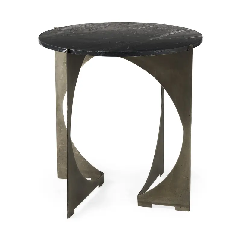 Mod Black Marble Antiqued Nickel Side Table By Homeroots