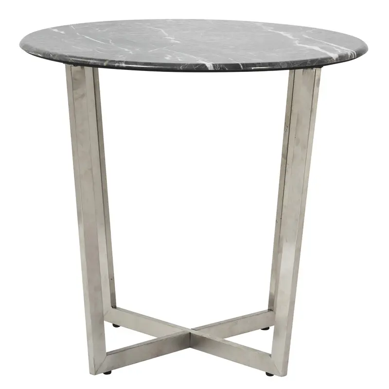 Mod Geo Chrome and Black Round Faux Marble Side Table By Homeroots