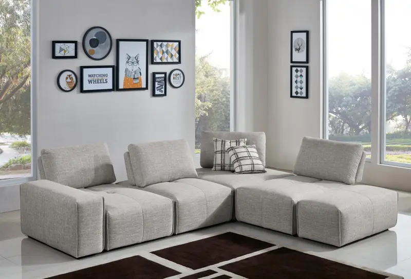 Mod Gray Fabric Chunky Modular Sectional Sofa By Homeroots