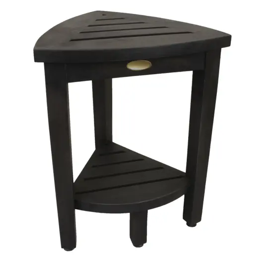 Mod Gray Teak 18" Curvilinear Corner Shower Bench With Shelf By Homeroots