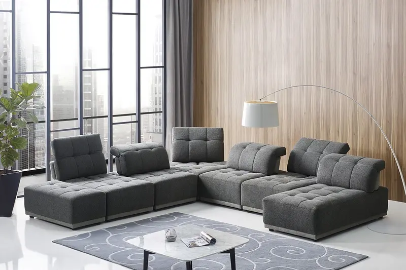 Mod Seven Piece Gray Fabric Moveable Back and Adjustable Sectional Sofa By Homeroots
