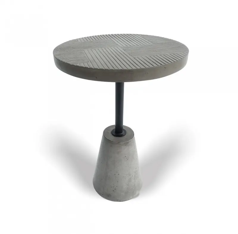 Mod Textured Gray Concrete and Black Metal Pedestal End Table By Homeroots