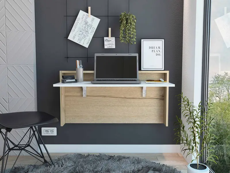 Mod White and Natural Folding Floating Desk By Homeroots