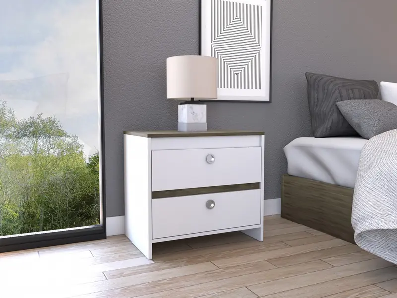 Modern and Minimalist White and Dark Brown Board Nightstand By Homeroots