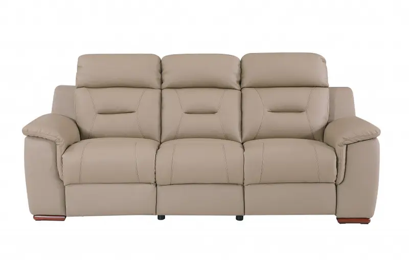 Modern Beige Leather Reclining Sofa By Homeroots