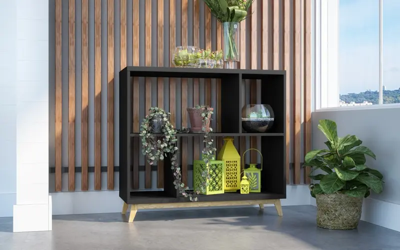 Modern Black and Natural Bookcase By Homeroots