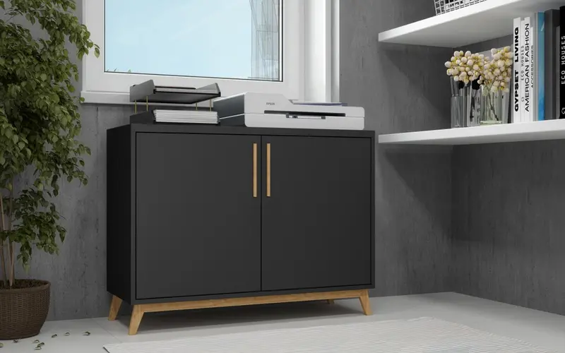Modern Black And Natural Two Door Buffet By Homeroots
