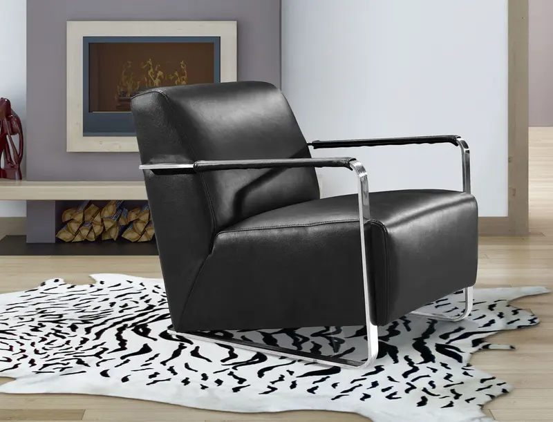 Modern Black Leather and Chrome Accent Chair By Homeroots